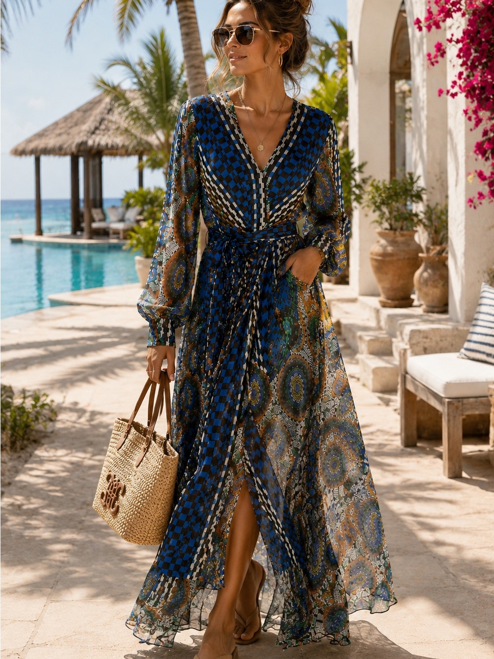 Bohemian Blue Multi-Print Maxi Dress - Picture 2 of 5